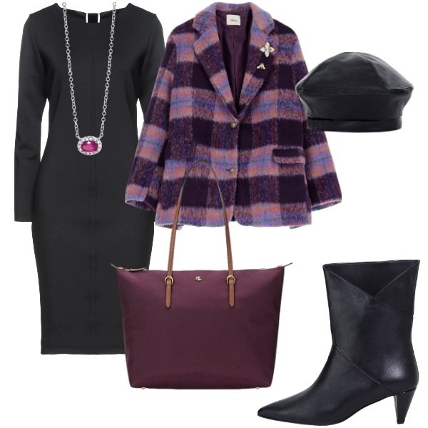 Outfit donna - Total look #2056090. Stile Casual chic per Serata fuori. Abbinamento con vestiti midi/longuette, collane, blazer, stivaletti, cappelli e berretti, borse tote.