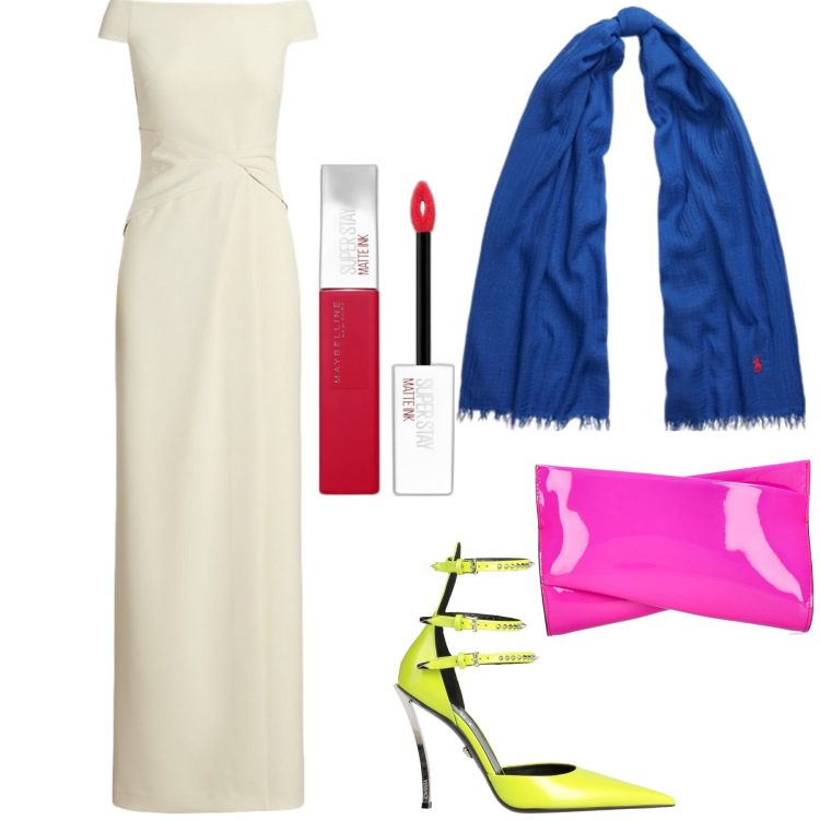 Outfit donna - W i colori. Stile Trendy per Serata fuori. Abbinamento con décolleté, rossetti, vestiti lunghi, sciarpe, pochette.