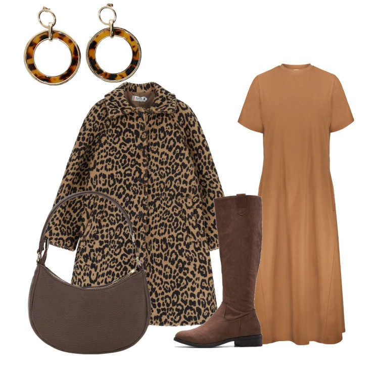 Outfit donna - La pelliccia ecologica. Stile Chic per Tutti i giorni. Abbinamento con stivali, cappotti, borse a spalla, orecchini, vestiti midi/longuette.