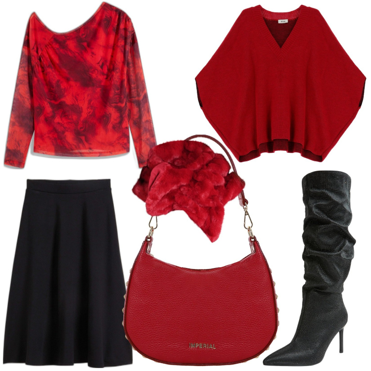 Outfit donna - Total look #2056167. Stile Casual chic per Tutti i giorni. Abbinamento con gonne longuette, maglieria, stivali, sciarpe, borse a spalla, cappotti.