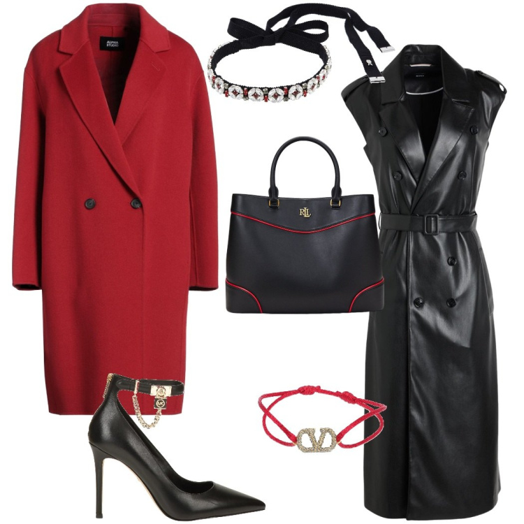 Outfit donna - Bantoa in love. Stile Rock per Serata fuori. Abbinamento con cappotti, vestiti midi/longuette, décolleté, borse a mano, braccialetti, collane.