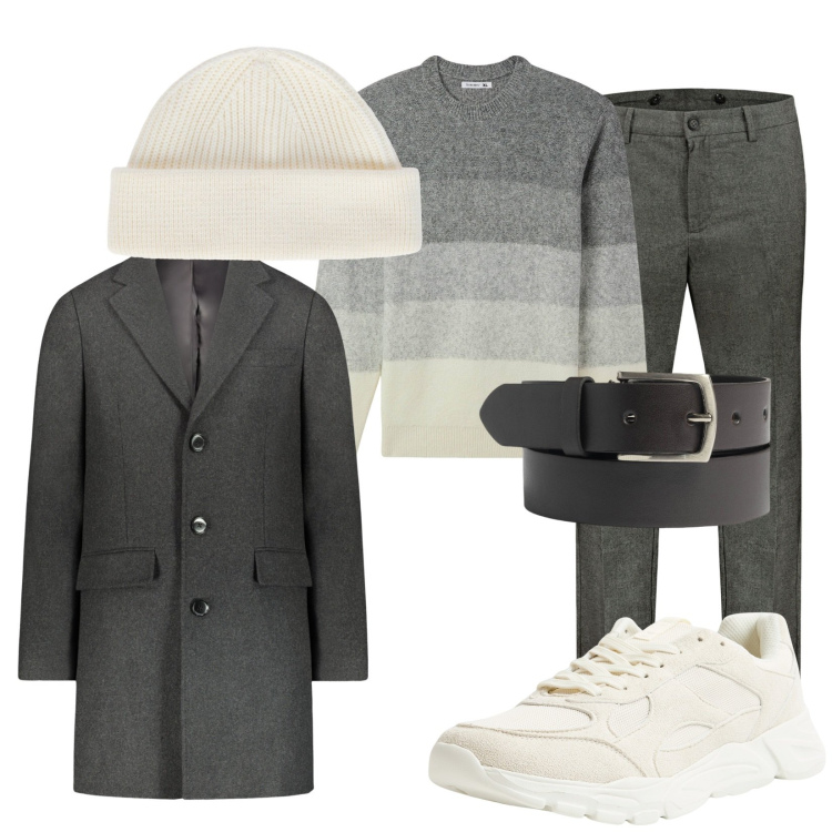 Outfit uomo - Avvolgente. Stile Business/Elegante per Ufficio. Abbinamento con maglieria, sneakers, pantaloni, berretti, cinture, cappotti.