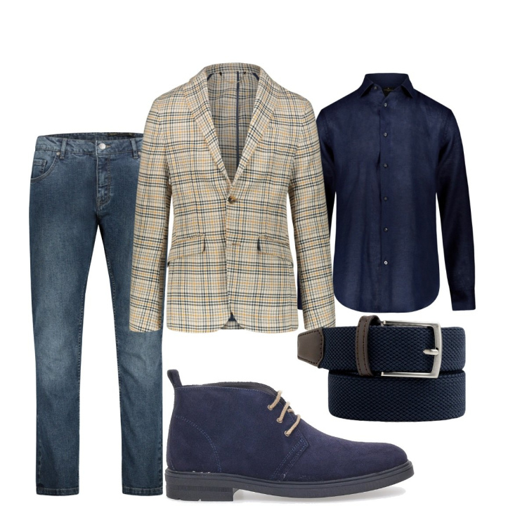 Outfit uomo - Total look #2056279. Stile Trendy per Tutti i giorni. Abbinamento con stivali e stivaletti, camicie, jeans, giacche, cinture.