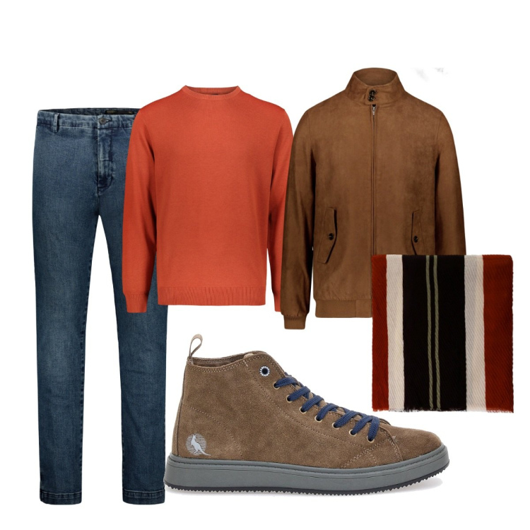Outfit uomo - Total look #2056281. Stile Trendy per Tutti i giorni. Abbinamento con sciarpe e foulard, cappotti, sneakers, jeans, maglieria.