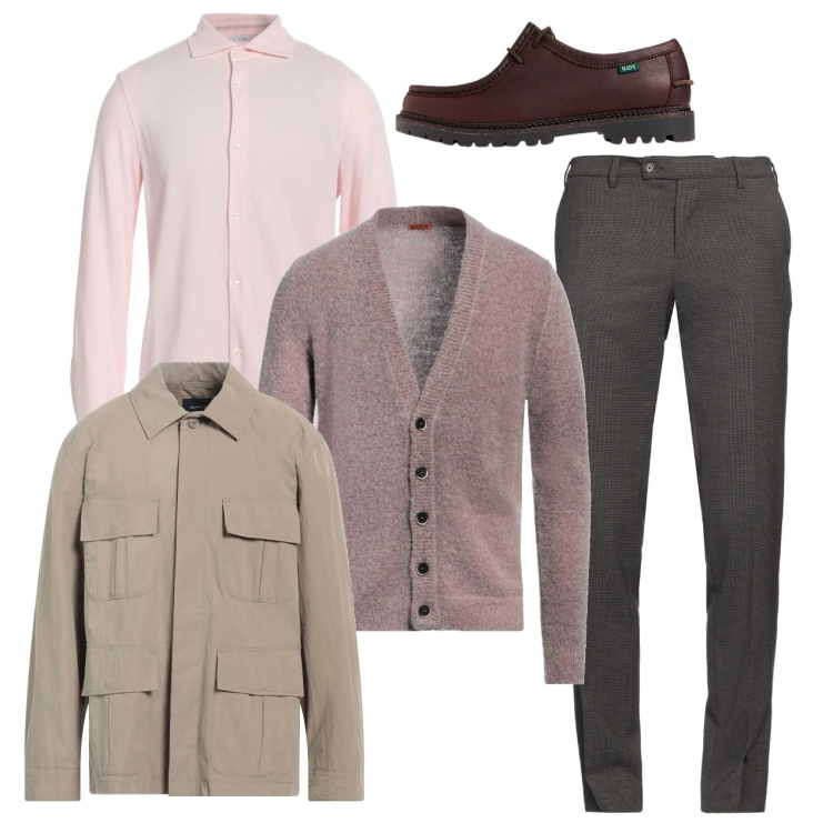 Outfit uomo - Delicate gradazioni. Stile Casual per Serata speciale. Abbinamento con pantaloni, cardigans, giacche, camicie, scarpe stringate.