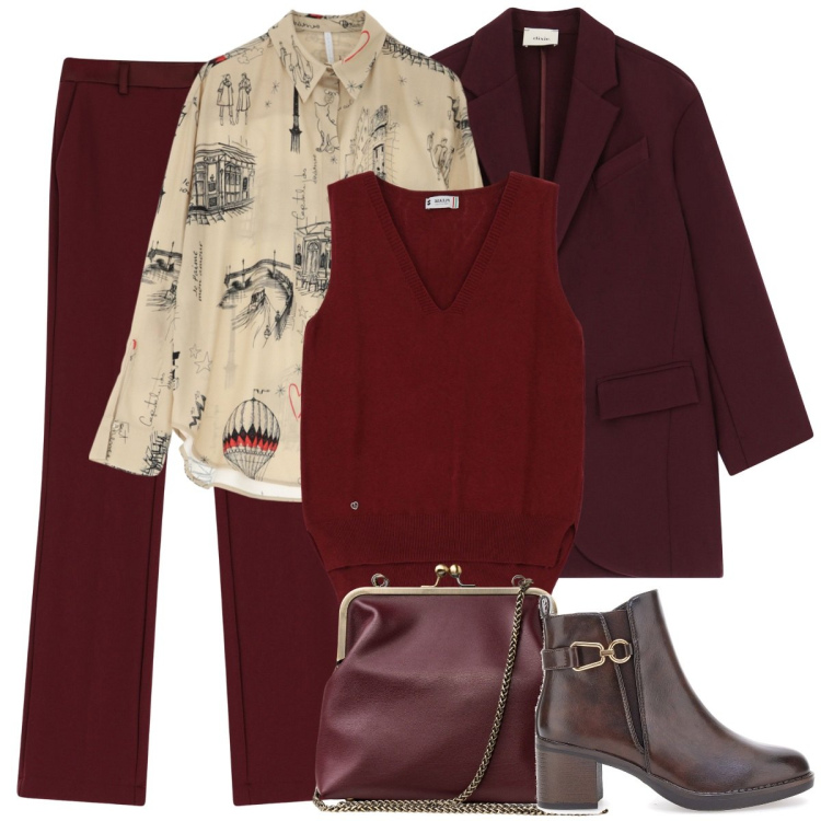 Outfit donna - Total look #2056321. Stile Urban per Ufficio. Abbinamento con maglieria, camicie, pantaloni, blazer, stivaletti, clutch.