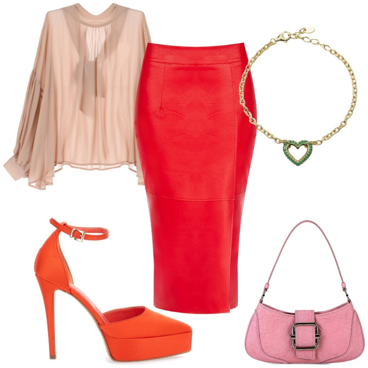 Outfit donna - Total look #2056346. Stile Romantica per Serata fuori. Abbinamento con braccialetti, gonne longuette, camicie, décolleté, borse a spalla.