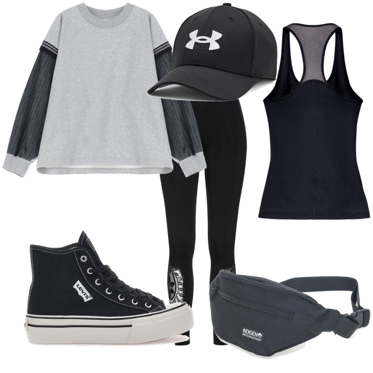 Outfit donna - Lo sport è vita. Stile Casual per Sport. Abbinamento con leggings, felpe, sneakers, canottiere, marsupi, cappelli.