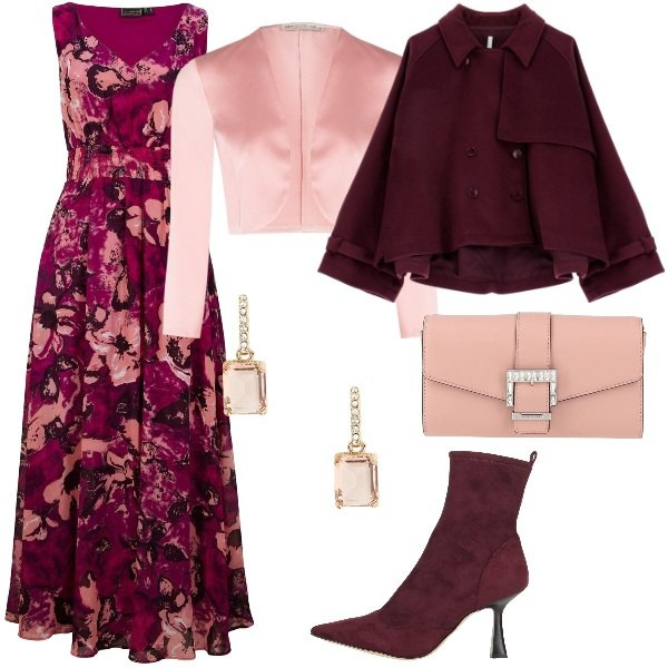 Outfit donna - Serata romantica. Stile Romantica per Serata fuori. Abbinamento con vestiti lunghi, stivaletti, borse a mano, bolero, caban, orecchini.