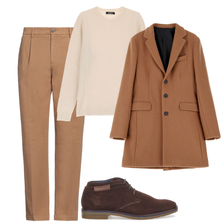 Outfit uomo - City. Stile Urban per Tutti i giorni. Abbinamento con pantaloni, maglieria, cappotti, scarpe stringate.