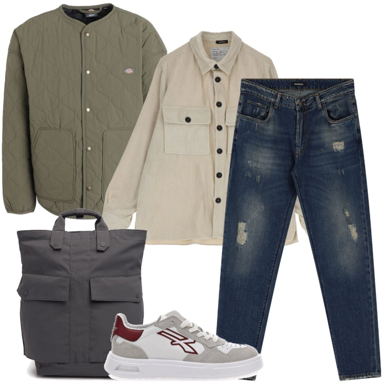 Outfit uomo - La camicia in velluto. Stile Casual per Tutti i giorni. Abbinamento con giacche, jeans dritti, camicie, sneakers, borse sportive.