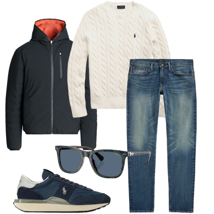 Outfit uomo - La maglia a trecce. Stile Urban per Tutti i giorni. Abbinamento con giacche, sneakers, maglieria, jeans, occhiali da sole.