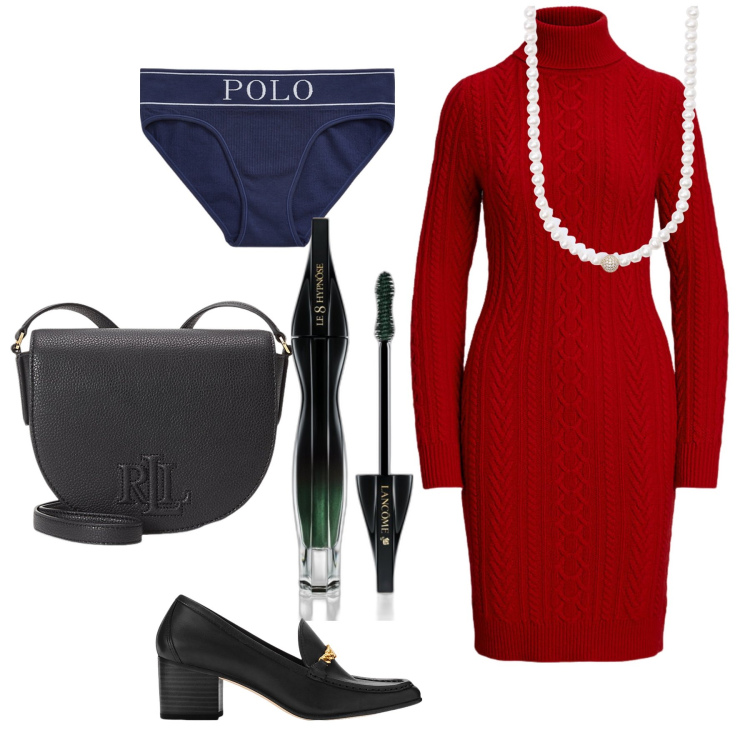 Outfit donna - San Valentino sportivo. Stile Trendy per Serata fuori. Abbinamento con mascara, collane, culotte, décolleté, vestiti, borse a tracolla.