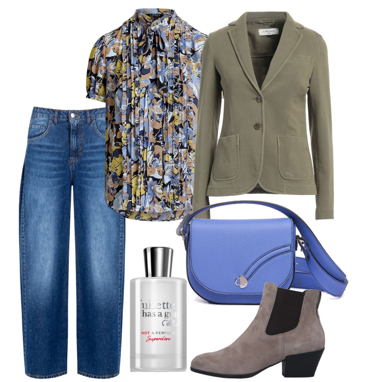 Outfit donna - Juliette. Stile Casual chic per Tutti i giorni. Abbinamento con stivaletti chelsea, blazer, profumi, camicie a manica corta, jeans, borse a tracolla.