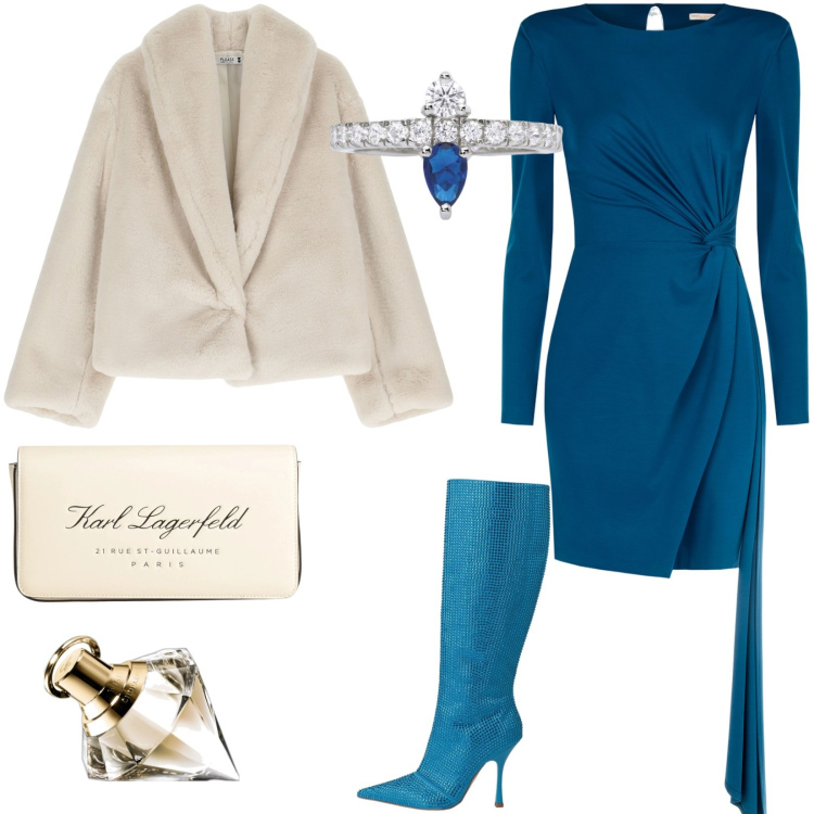 Outfit donna - San valentino non convenzionale. Stile Glamour per Cerimonia. Abbinamento con borse a mano, stivali, profumi, anelli, ecopellicce, vestiti a tubino.