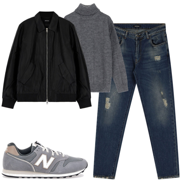 Outfit uomo - City. Stile Casual per Tutti i giorni. Abbinamento con jeans dritti, giacche, maglieria, sneakers.