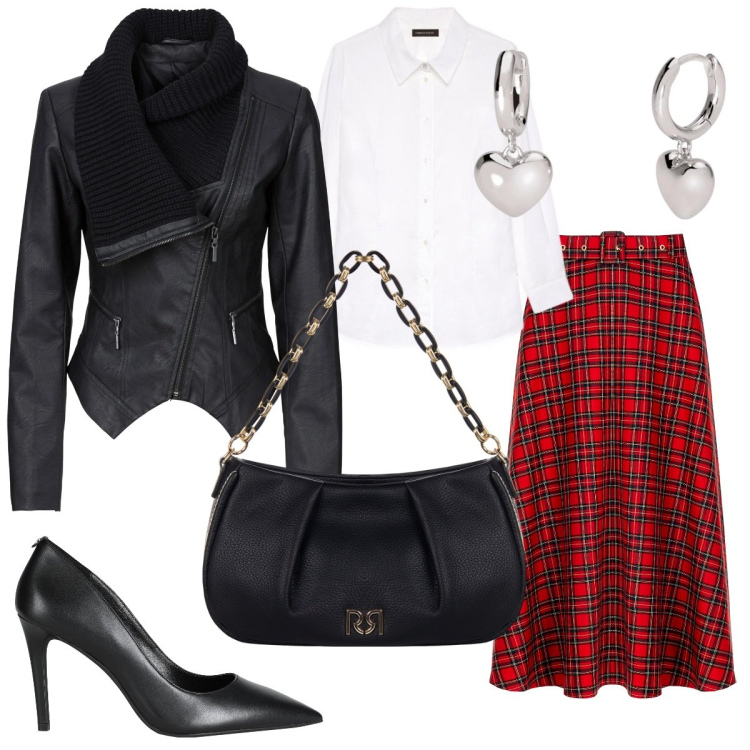 Outfit donna - Look Anni 70 rivisitato. Stile Vintage retrò per Tutti i giorni. Abbinamento con blazer, décolleté, orecchini, gonne longuette, borse a tracolla, camicie.