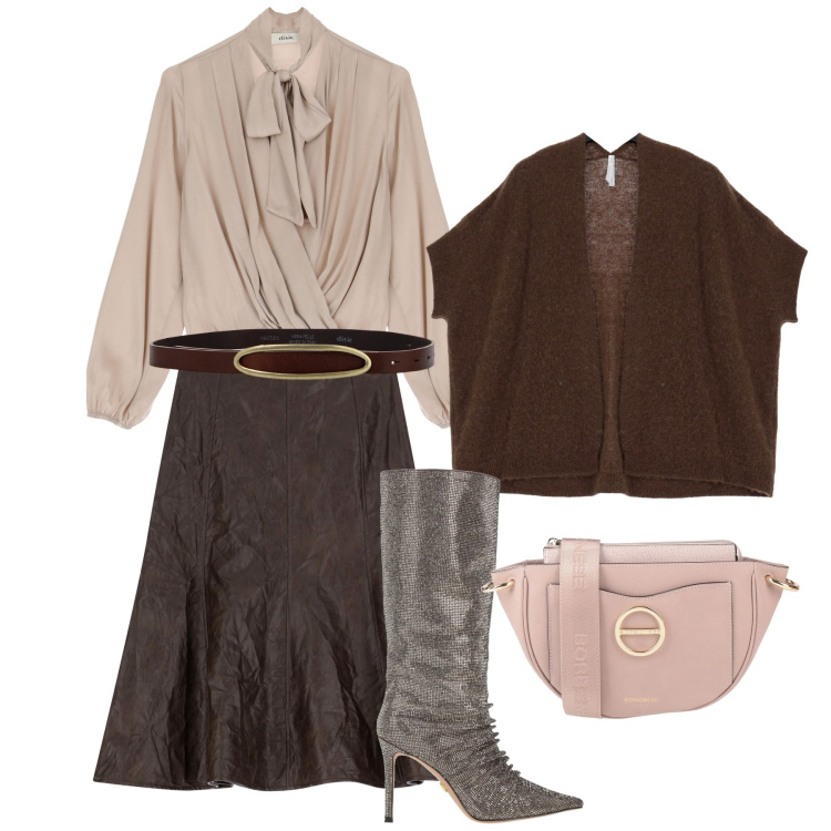 Outfit donna - Mocha mousse al cioccolato. Stile Chic per Serata fuori. Abbinamento con stivali, borse a tracolla, cardigans, camicie, gonne, cinture.