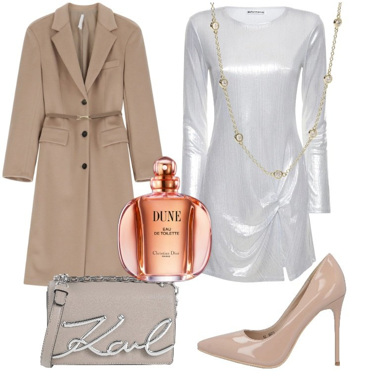 Outfit donna - Fatti notare. Stile Chic per Serata fuori. Abbinamento con décolleté, borse a tracolla, profumi, collane, cappotti, vestiti.