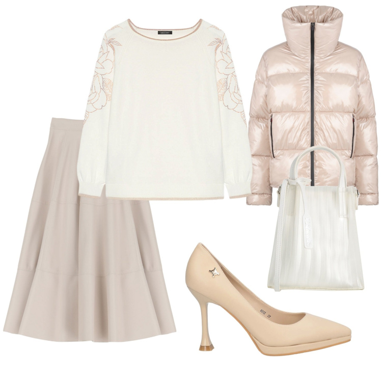 Outfit donna - Style. Stile Glamour per Tutti i giorni. Abbinamento con décolleté, borse a mano, gonne longuette, blazer, maglieria.