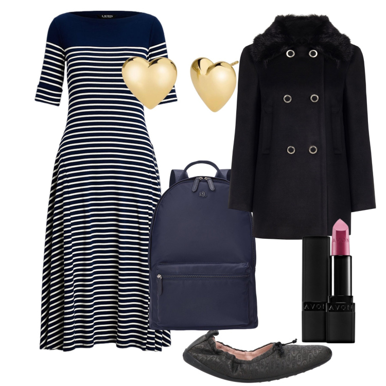 Outfit donna - Weekend di San Valentino al mare. Stile Trendy per Mare. Abbinamento con ballerine, rossetti, orecchini, cappotti, zaini, vestiti.