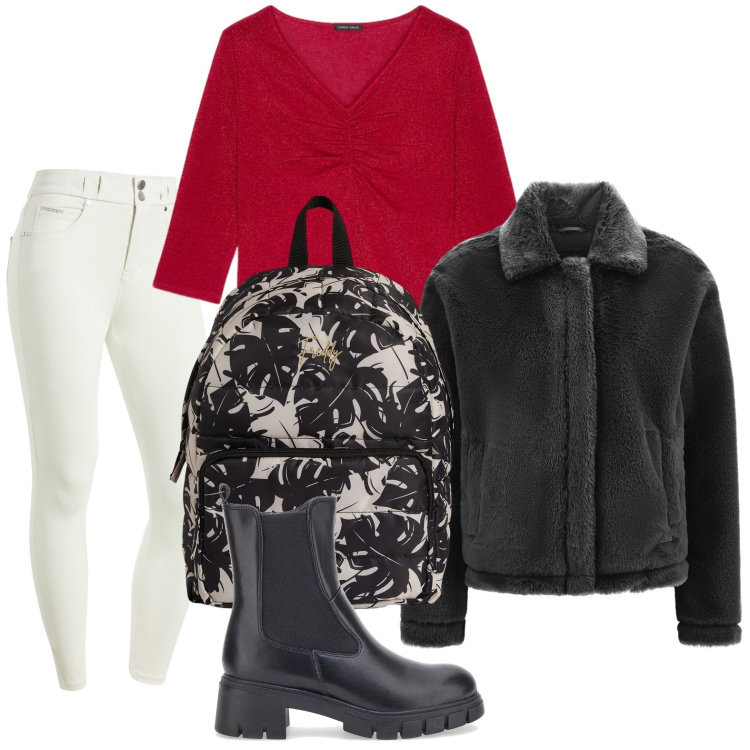 Outfit donna - Tempo di zaino. Stile Casual per Scuola/Università. Abbinamento con cappotti, pantaloni skinny, zaini, stivaletti chelsea, t-shirt.