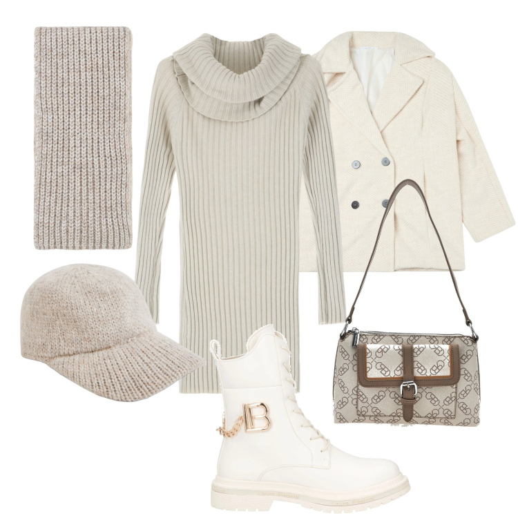 Outfit donna - Calda lana. Stile Casual per Tutti i giorni. Abbinamento con anfibi, vestiti corti, cappelli, cappotti, sciarpe, borse a spalla.