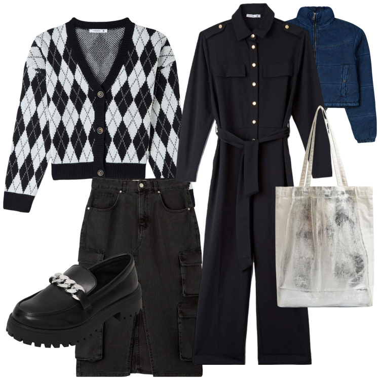 Outfit donna - Terranova. Stile Casual chic per Scuola/Università. Abbinamento con blazer, mocassini, tute, gonne longuette, cardigans, shopping bag.