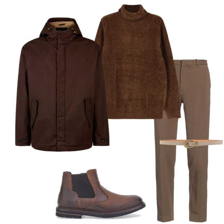 Outfit uomo - In città. Stile Urban per Tutti i giorni. Abbinamento con pantaloni, cinture, maglieria, giacche, stivali e stivaletti.
