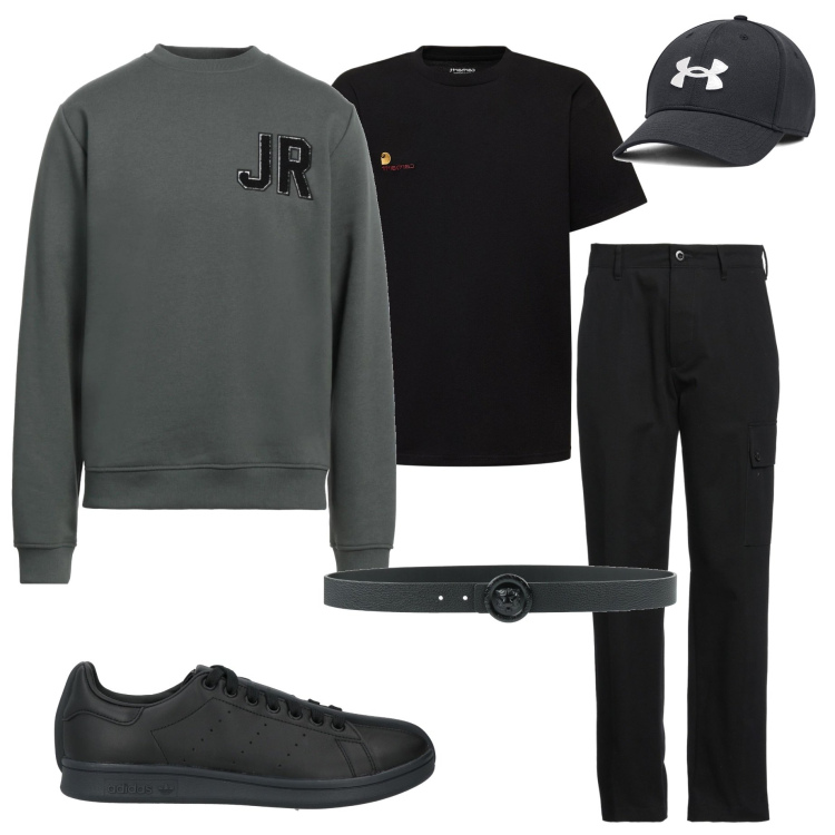 Outfit uomo - Casual style. Stile Casual per Tutti i giorni. Abbinamento con sneakers, pantaloni cargo, cinture, felpe, cappelli, t-shirt.
