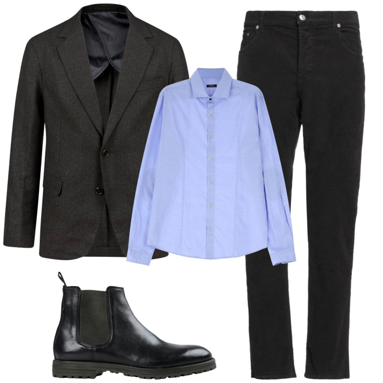 Outfit uomo - City. Stile Business/Elegante per Ufficio. Abbinamento con pantaloni, stivali e stivaletti, camicie, giacche.