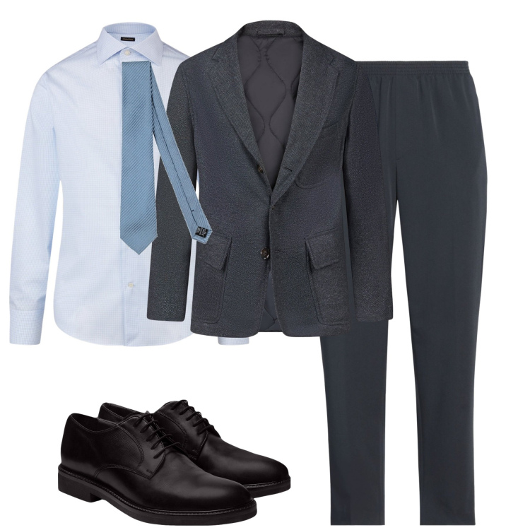 Outfit uomo - Grey. Stile Business/Elegante per Ufficio. Abbinamento con pantaloni, cravatte, scarpe stringate, giacche, camicie.