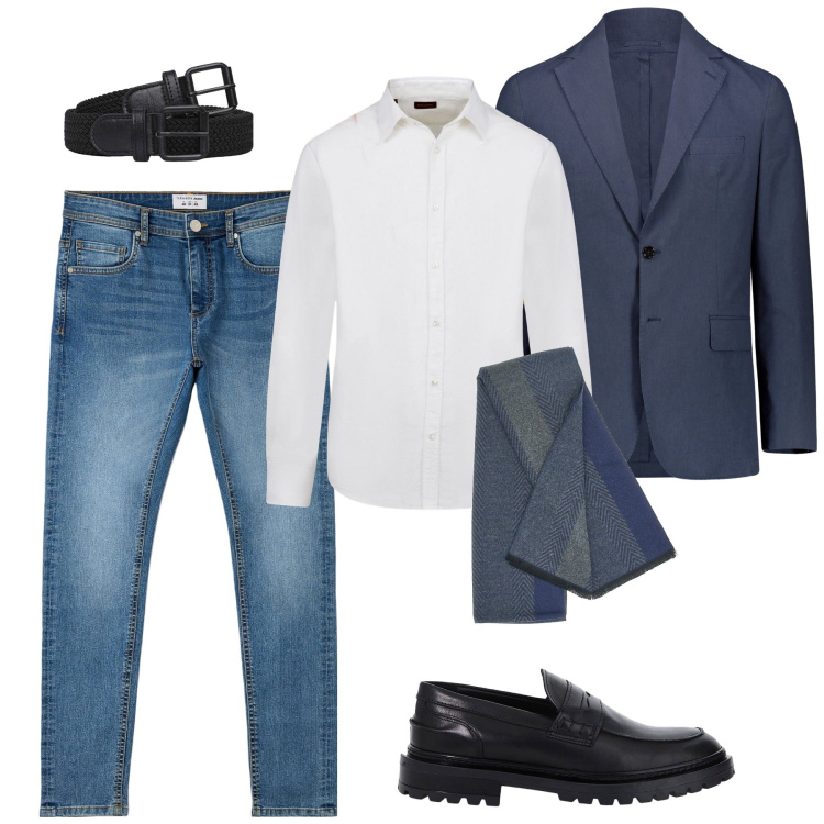 Outfit uomo - City. Stile Casual per Tutti i giorni. Abbinamento con jeans skinny, cinture, scarpe stringate, sciarpe, giacche, camicie.
