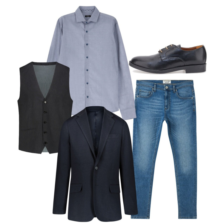 Outfit uomo - Il panciotto con i jeans. Stile Casual per Serata speciale. Abbinamento con jeans slim fit, camicie, scarpe stringate, giacche, gilet.
