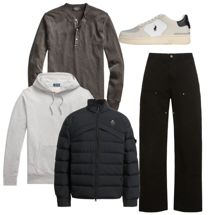 Outfit uomo - Underground. Stile Urban per Tutti i giorni. Abbinamento con piumini, t-shirt, felpe con cappuccio, sneakers, jeans.