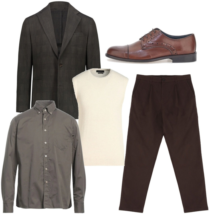 Outfit uomo - Abbinamento perfetto. Stile Business/Elegante per Serata speciale. Abbinamento con pullovers, camicie, pantaloni chino, giacche, scarpe stringate.