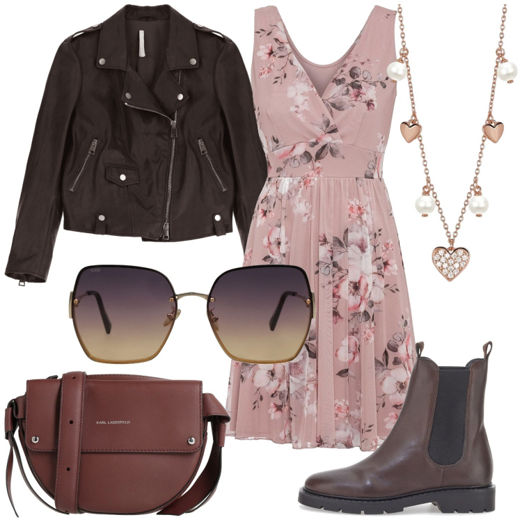 Outfit donna - Boemia. Stile Boho per Tutti i giorni. Abbinamento con vestiti corti, occhiali da sole, borse a tracolla, collane, giacche, stivaletti chelsea.