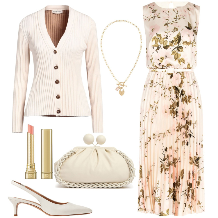 Outfit donna - Una cerimonia. Stile Vintage retrò per Cerimonia. Abbinamento con cardigans, rossetti, vestiti midi/longuette, décolleté, collane, pochette.