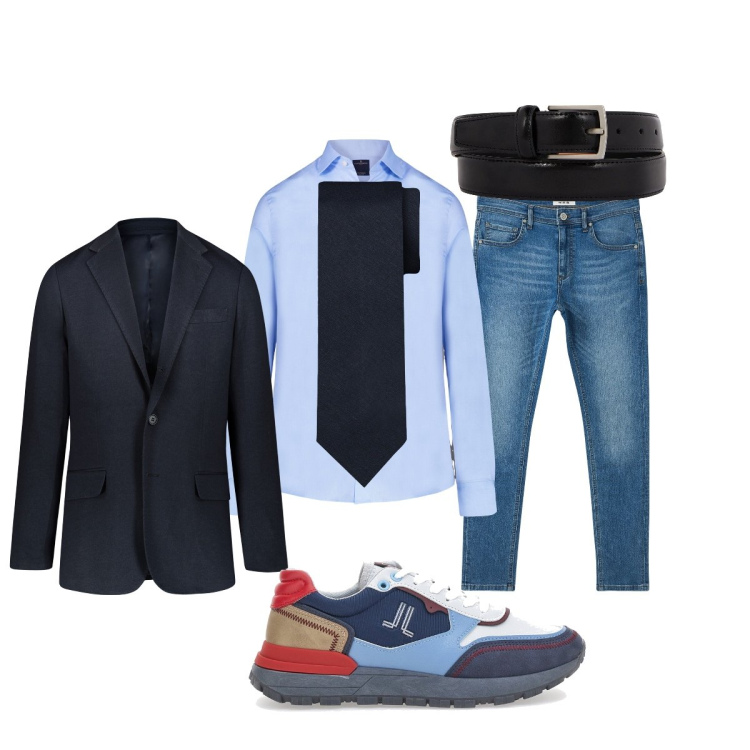Outfit uomo - Cerimonia informale. Stile Trendy per Cerimonia. Abbinamento con jeans slim fit, camicie, cravatte, giacche, cinture, sneakers.
