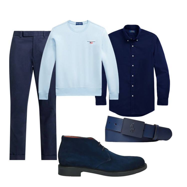 Outfit uomo - In ufficio con stile. Stile Trendy per Ufficio. Abbinamento con stivali e stivaletti, camicie, pantaloni chino, cinture, felpe.
