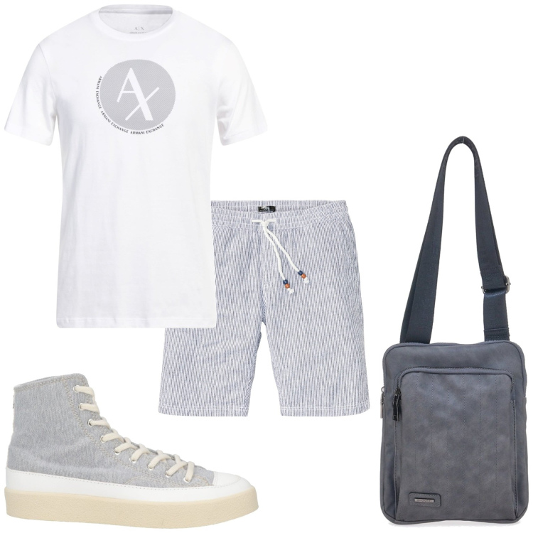 Outfit uomo - Il mio modo di essere. Stile Casual per Tutti i giorni. Abbinamento con bermuda, t-shirt, sneakers alte, portafogli.
