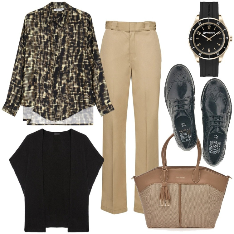Outfit donna - Outfit ufficio. Stile Urban per Ufficio. Abbinamento con camicie, orologi, scarpe stringate, cappe, pantaloni, borse tote.