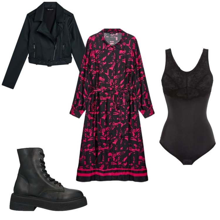 Outfit donna - Total look #2057166. Stile Rock per Serata fuori. Abbinamento con body, stivaletti, giacche, vestiti chemisier.
