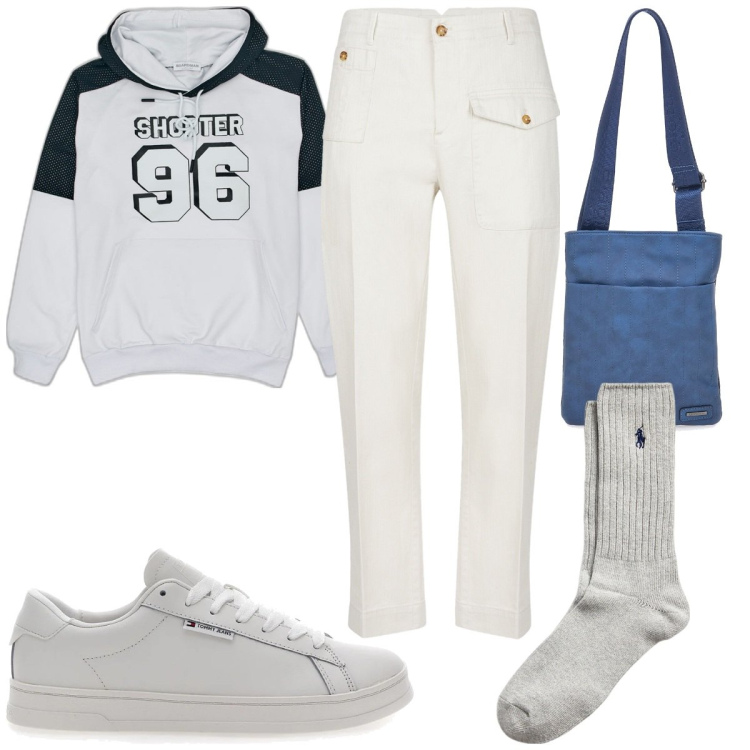 Outfit uomo - Total look #2057189. Stile Trendy per Tutti i giorni. Abbinamento con calzini, portafogli, felpe con cappuccio, sneakers, pantaloni.
