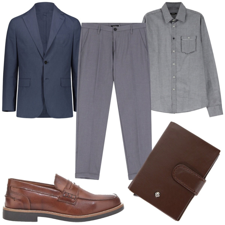 Outfit uomo - Total look #2057222. Stile Business/Elegante per Ufficio. Abbinamento con camicie, pantaloni chino, portafogli, scarpe stringate, giacche.