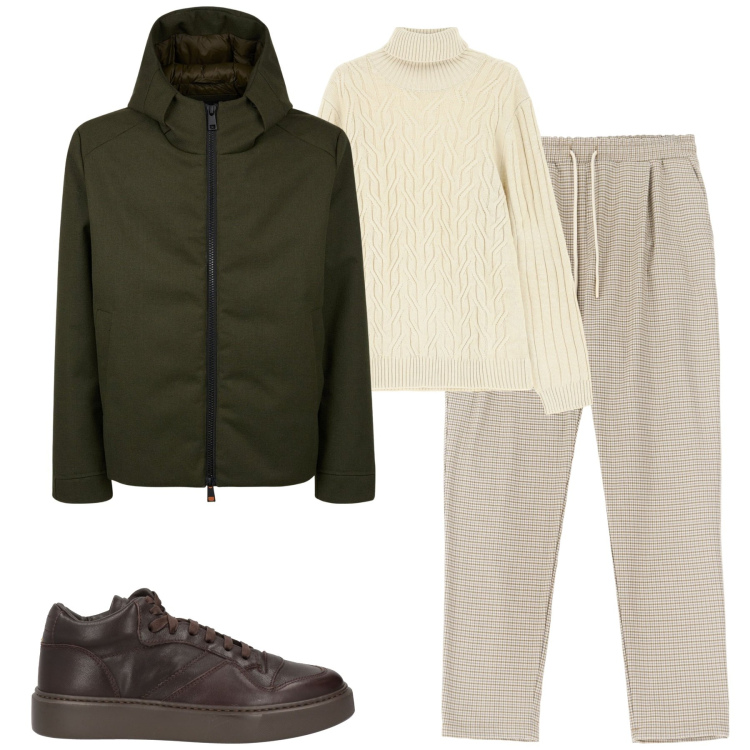 Outfit uomo - City. Stile Urban per Tutti i giorni. Abbinamento con sneakers alte, pantaloni, maglieria, giacche.