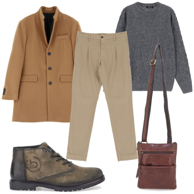 Outfit uomo - Total look #2057255. Stile Casual per Tutti i giorni. Abbinamento con cappotti, pantaloni chino, maglieria, scarpe stringate, portafogli.