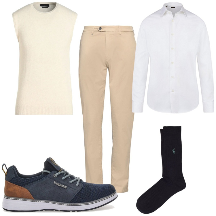 Outfit uomo - Total look #2057277. Stile Casual per Tutti i giorni. Abbinamento con pullovers, pantaloni chino, calzini, camicie, scarpe stringate.