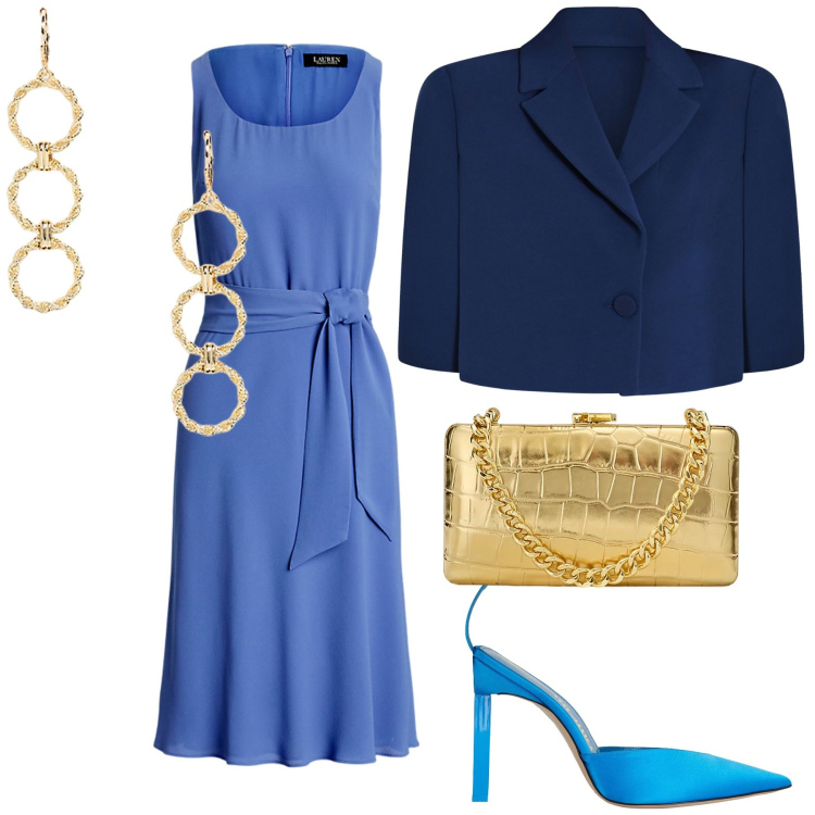 Outfit donna - Invito di primavera. Stile Bon Ton per Cerimonia. Abbinamento con décolleté, cappe, vestiti senza maniche, orecchini, clutch.