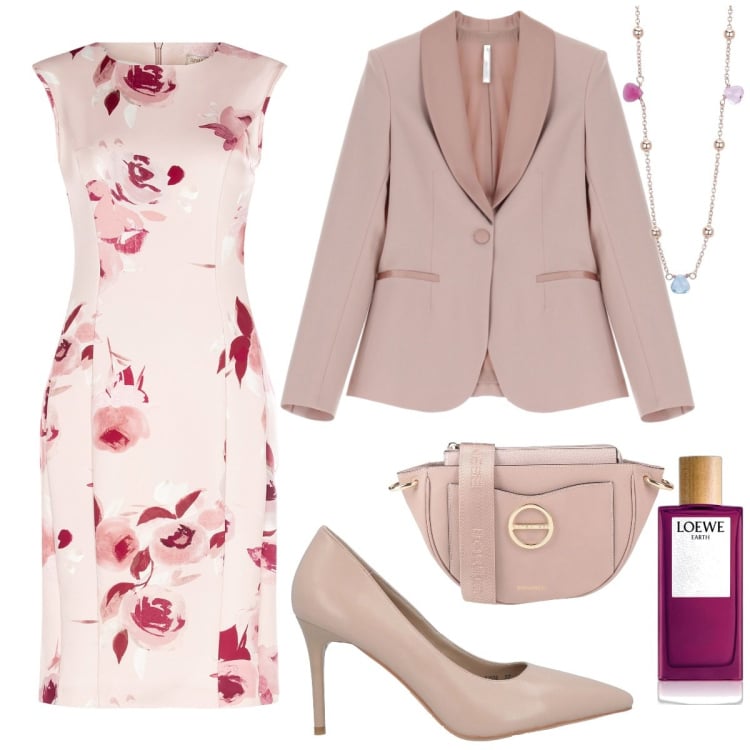 Outfit donna - Total look #2057293. Stile Chic per Cerimonia. Abbinamento con borse a tracolla, décolleté, profumi, collane, vestiti a tubino, blazer.